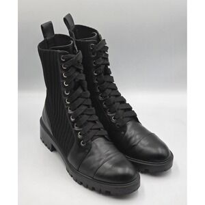 Zara Womens Black Ribbed Panels Track Lug Sole Lace Up Combat Boots Size 40 US 9